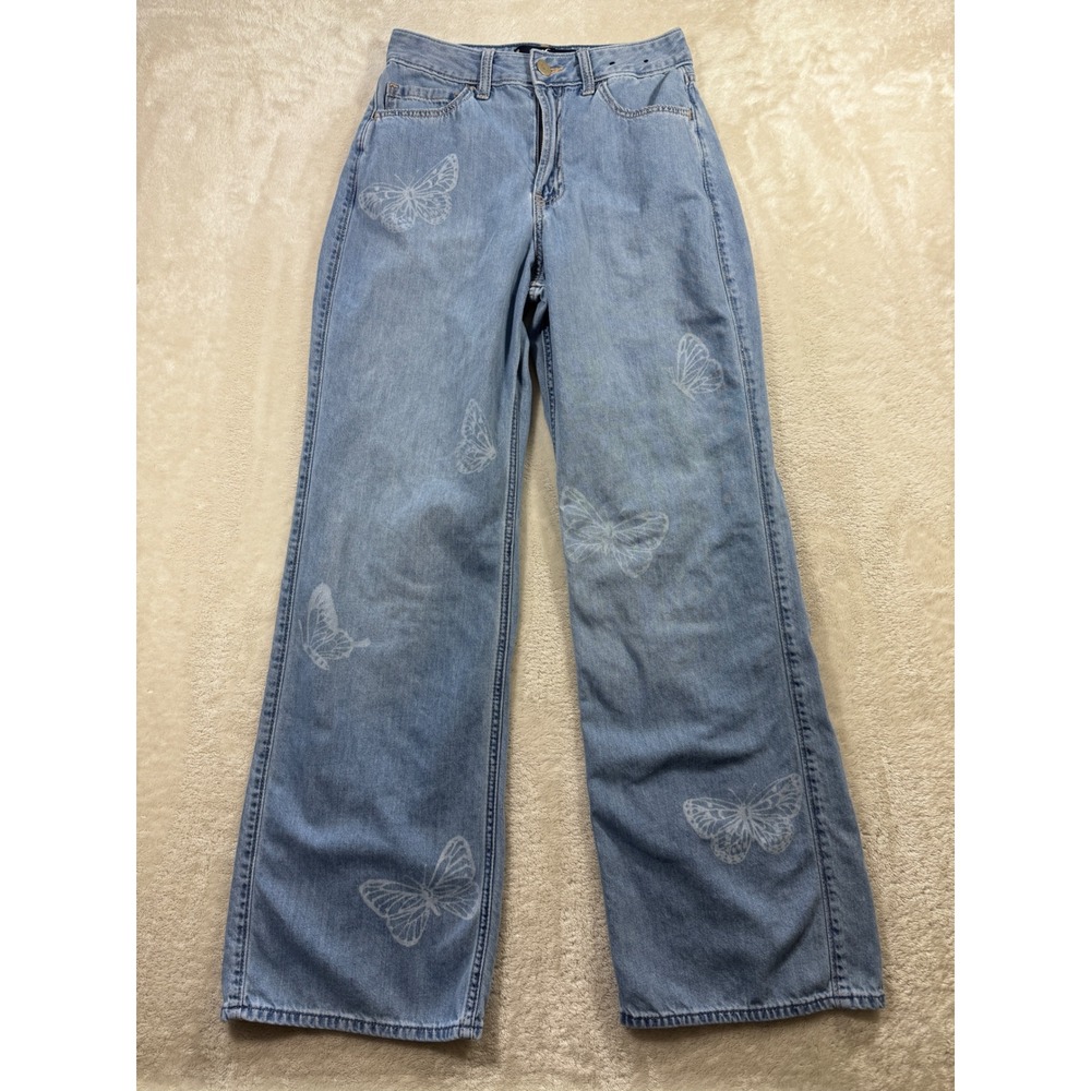 Hollister Womens Ultra High-Rise Baggy Butterfly Blue Jeans 0R Meas: 26x29.5